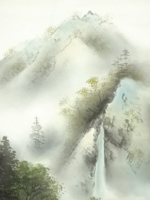 道具 ] - 道具 玉雲筆 彩色山水 肉筆絹本掛軸（保護箱） | ネット